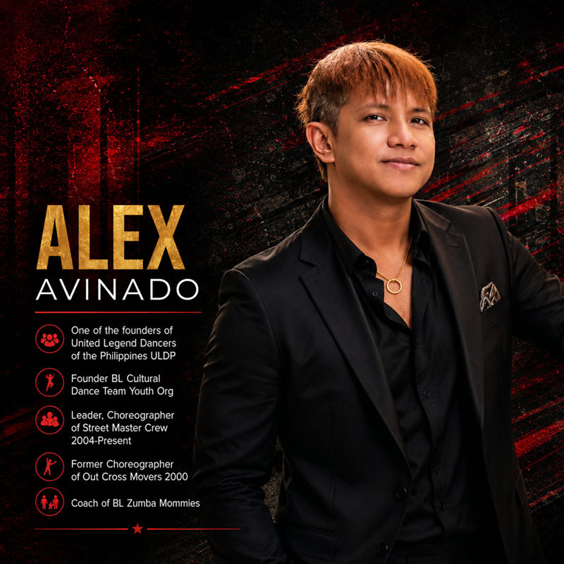 <h1>WALL OF LEGENDS</h1>
<h2>Alex Avinado</h2>
<h3>One of the founders of United Legend Dancers of the Philippines (ULDP)</h3>
<h3>Founder BL Cultural Dance Team Youth Org</h3>
<h3>Leader, Choreographer of Street Master Crew 2004-Present</h3>

<hr>

<p>Former Choreographer of Out Cross Movers 2000</p>
<p>Coach of BL Zumba Mommies</p>

<hr>

<h3>Other Milestones</h3>
<hr>
<p>Founder CEO of Alex Flower Delivery Service</p>
<p>CEO of AMARA Events Management</p>
<p>Board of Director (KUYA) - PEREC - Pilipinas Elite Rider's Eagle's Club</p>
<p>Travel Blogger/Content Creator - Floristang Negro Travel Vlog</p>
<p>Admin of RPM Production</p>





